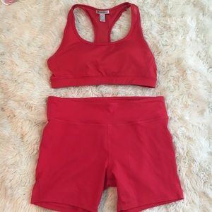 Red two piece workout short set